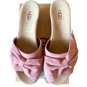 UGG Women's Jaycee Bow Espadrille Wedge Sz 9.5 Sandal Pink Suede Jute NEW Summer